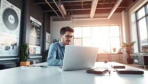 Engaged entrepreneur innovating an ai startup in a vibrant workspace.