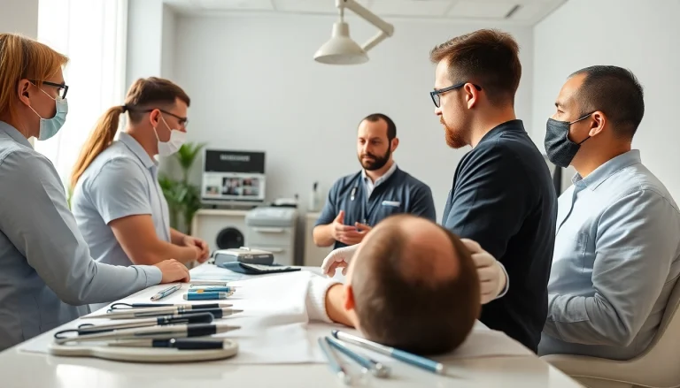 Performing a hair transplant uk procedure in a modern clinic environment.