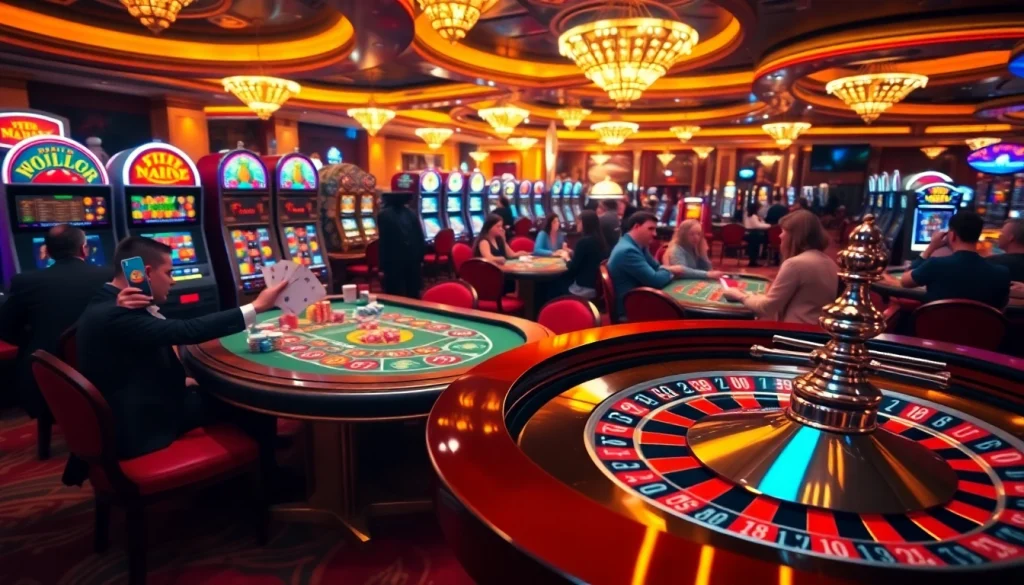 Experience high-stake excitement at https://www.ph22211.com/ with players engaging around roulette and poker tables.