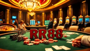 Gamblers at an upscale RR88 casino table enjoying an elegant gaming experience.