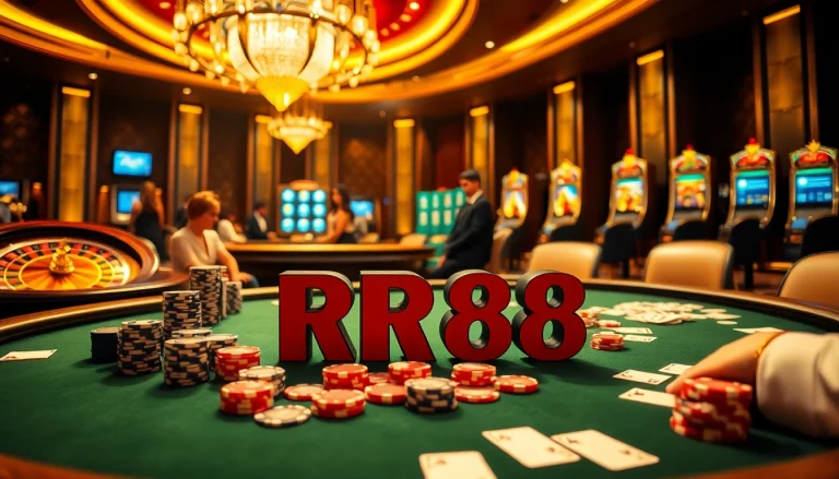 Gamblers at an upscale RR88 casino table enjoying an elegant gaming experience.
