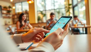 아늑한 카페에서 스마트폰으로 이루어지는 소액결제 거래