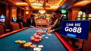 Experience the thrill of gaming with the link tải go88 displayed at a vibrant casino scene.