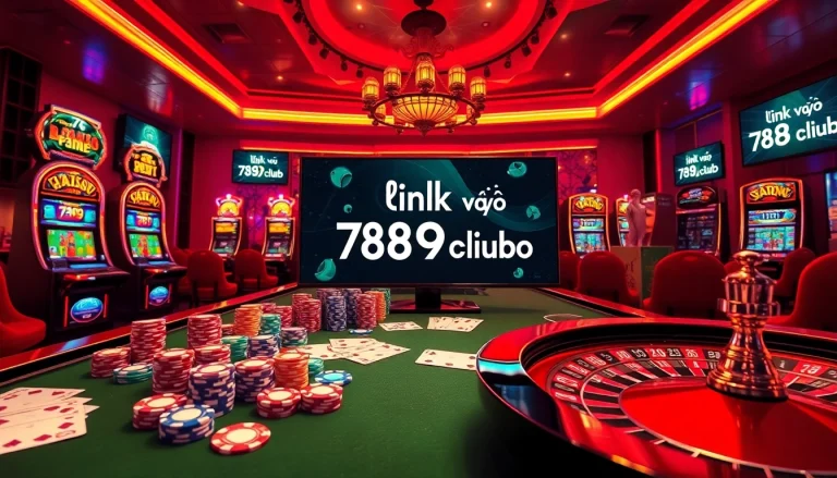 Experience the excitement of online gambling at link vào 789club, featuring vibrant casino elements.