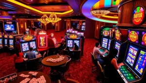 Experience Slot Gacor Hari ini with thrilling slot machines and engaged players in a luxurious casino atmosphere.