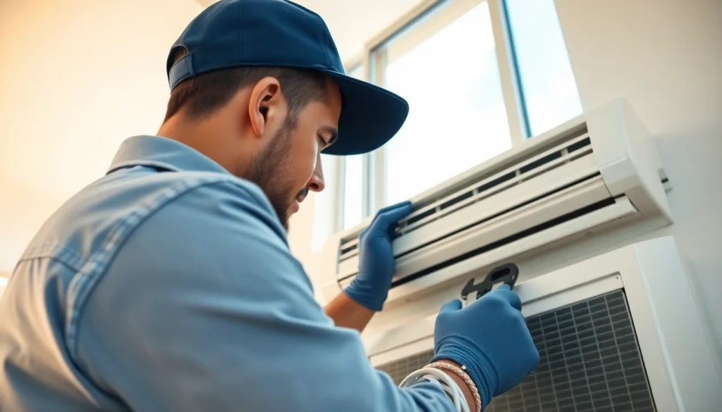 Technician performing ac repair phoenix az in a bright, modern home setting with tools.