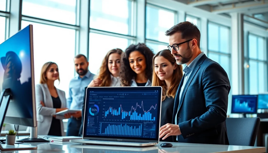 Analyzing competitive intelligence data in a modern collaborative office space.