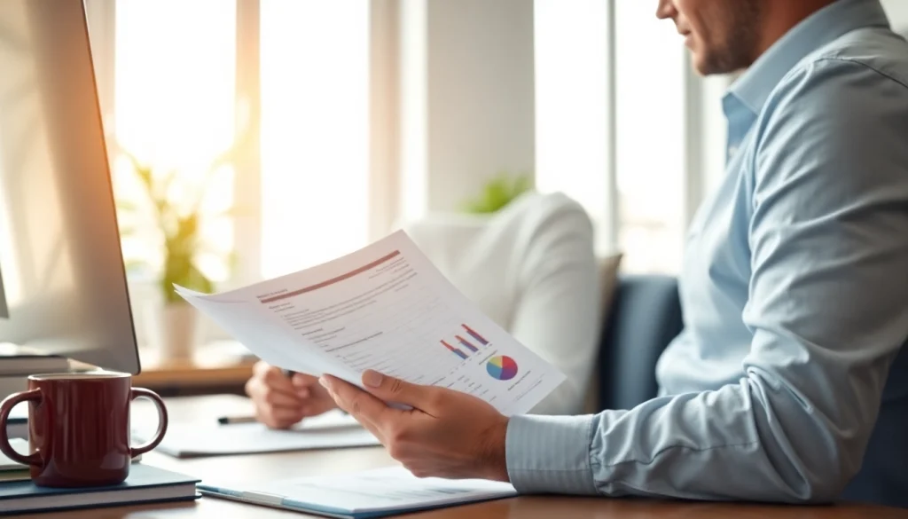 SMSF auditor reviewing financial documents in a modern office setting.