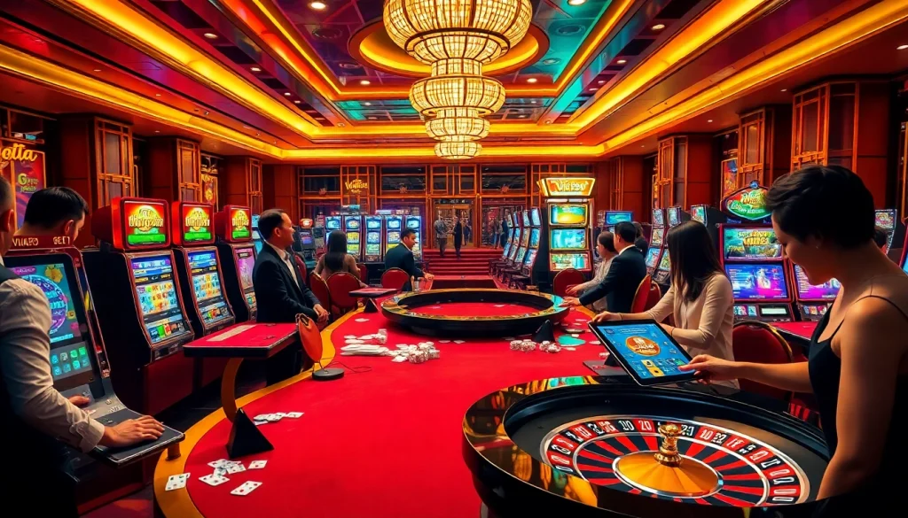 Players enjoying VUA99 at a vibrant casino table with exciting gameplay and professional croupiers.