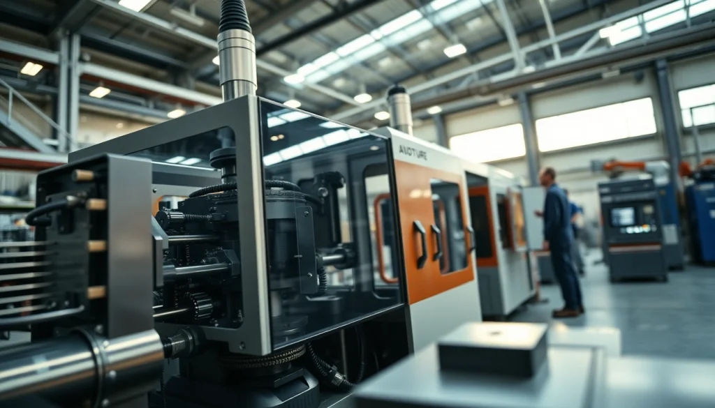 Advanced plastic injection molding machine operating efficiently in a modern manufacturing facility.