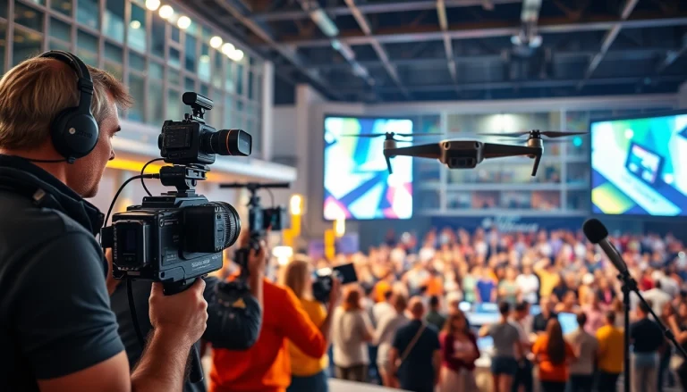 Capture a dynamic scene showcasing a Video Production Company Phoenix at work during a live event.