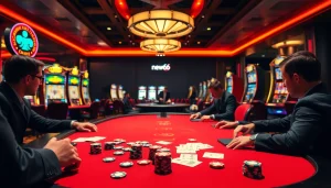 Players engaging in thrilling games at new66 casino, showcasing poker chips and vibrant tables.