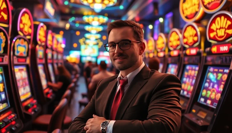 Slot bet 50 menarik perhatian pemain di kasino dengan lampu berwarna-warni.