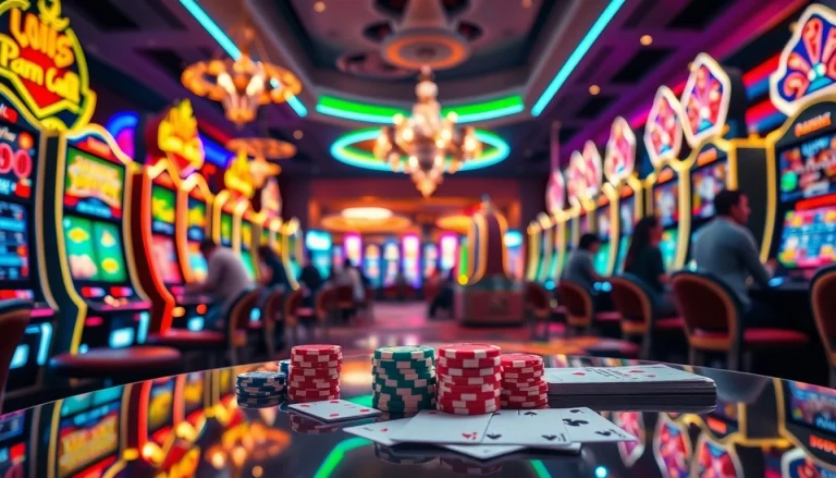 Players enjoying idn slot machines in a luxurious casino atmosphere