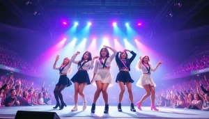 BLACKPINK news highlights energetic live performance by K-pop group in vibrant stadium.