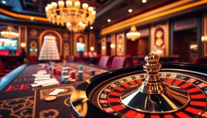 The hidden wiki dark web influences a luxurious casino scene with poker chips and digital interfaces.