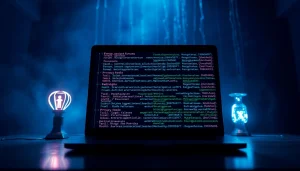 Visually representing the hidden wiki, showcasing a digital dark web directory with .onion links and security elements.
