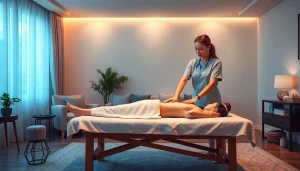 Expert 출장마사지 service being provided in a serene home environment with soft lighting and calming décor.