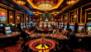 Experience the excitement of FLY88 with players actively engaging at a casino table.