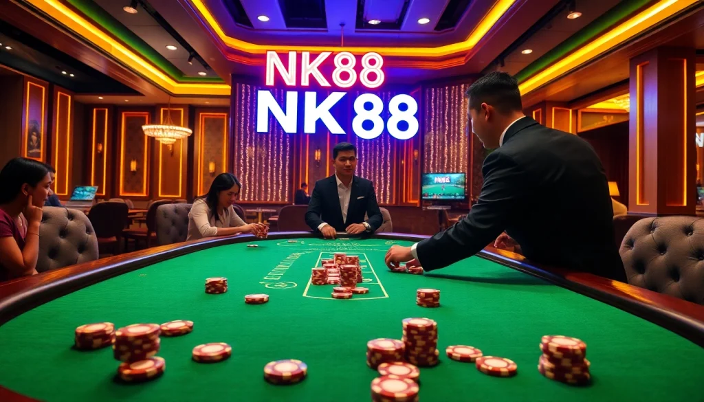 NK88 table game showcasing thrilling poker action and vibrant casino atmosphere.
