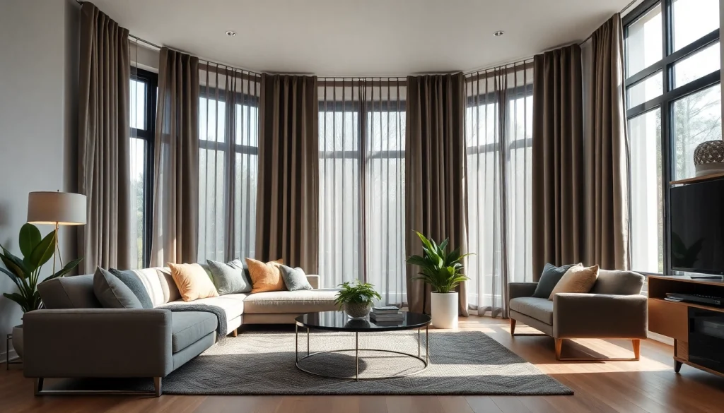 Verduisterende gordijnen creëren een gezellige sfeer in de woonkamer met natuurlijk licht.