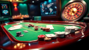 Players engaging in exciting poker games at rik vip casino, featuring vibrant poker chips and cards.