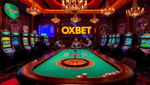 Experience thrilling gameplay at OXBET with vibrant slot machines and elegant casino tables.