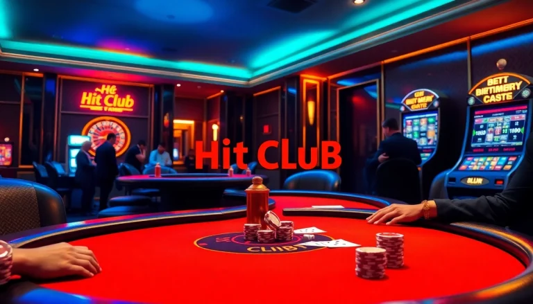 Hit Club players engaged in an exciting poker game amidst a luxurious casino atmosphere.