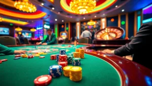 Players engaging in an exciting poker game at thabet77org's luxurious casino.