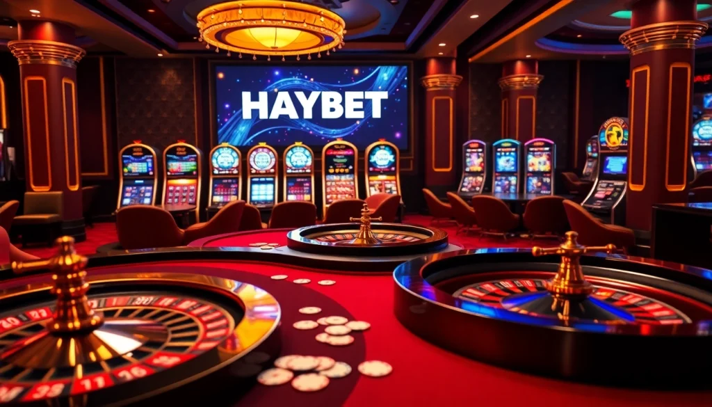 Experience thrilling gameplay at HAYBET with vibrant casino visuals showcasing roulette and poker.