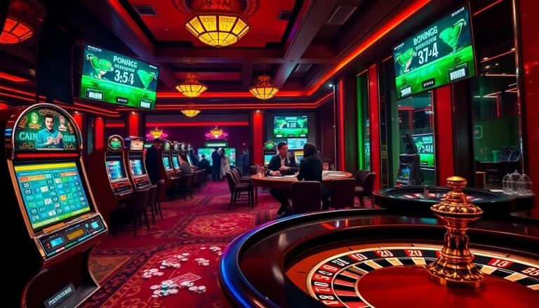 cập nhật kết quả bóng đá excitement with vibrant casino tables, sleek poker chips, and live scores displayed.
