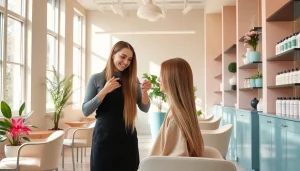 Experience a professional haircut and highlights at Omnia Salon in a chic, inviting atmosphere.