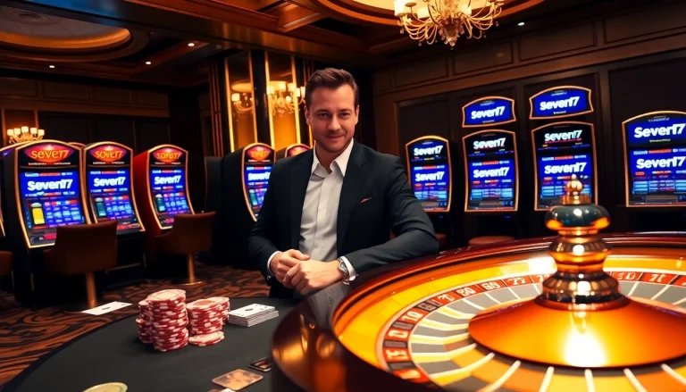 Experience the thrill of seven77 at an elegant casino table with vibrant poker chips and cards.