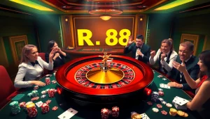 Excited gamblers enjoying the thrill of roulette in the RR88 casino atmosphere.
