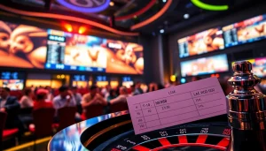 View of Đá gà NK88 betting scene with live chicken fights, vibrant atmosphere, and high-definition screens.