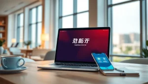 快连下载 interface on a laptop, showcasing seamless internet connectivity in a modern workspace.