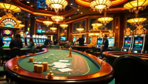 Players engaging with 88i-themed slot machines amidst a vibrant casino atmosphere.