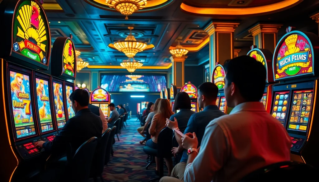 Experience the excitement of slot online apiraja88 with vibrant machines and eager players in a luxurious casino.