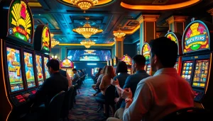 Experience the excitement of slot online apiraja88 with vibrant machines and eager players in a luxurious casino.