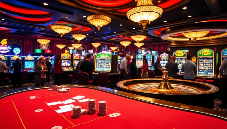 Gamblers enjoying high-stakes action at a luxurious s666 casino table with poker chips and cards.