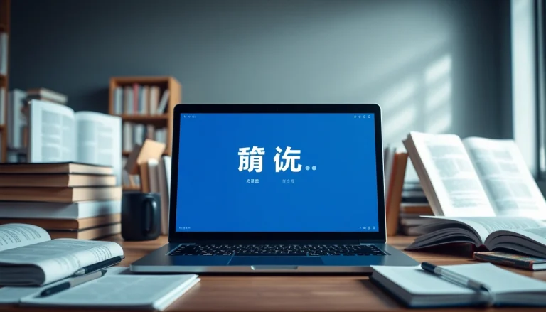 Smart digital workspace featuring 有道翻译 software, books, and devices