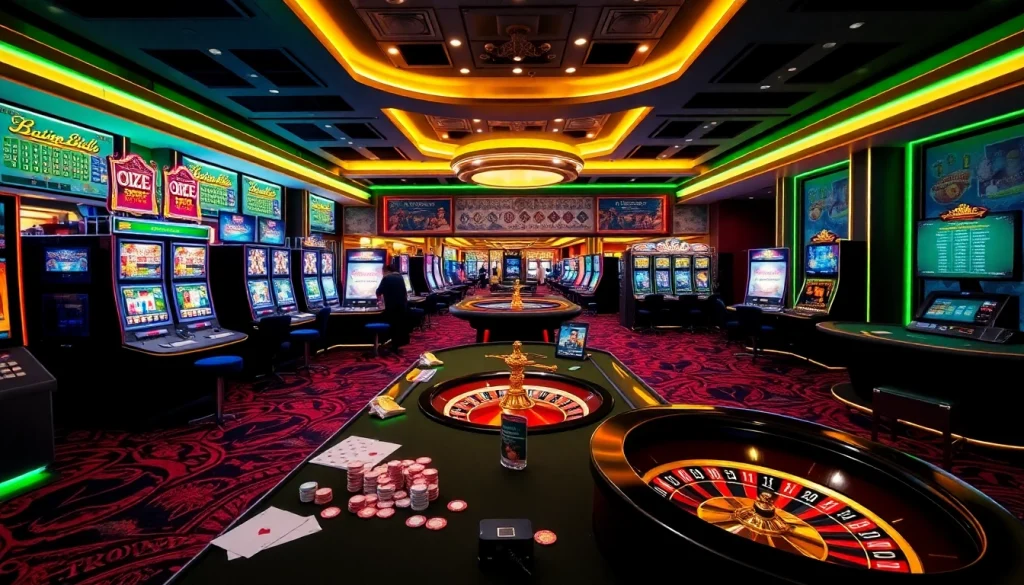 OKKING players enjoying a vibrant casino atmosphere with slot machines and poker tables.