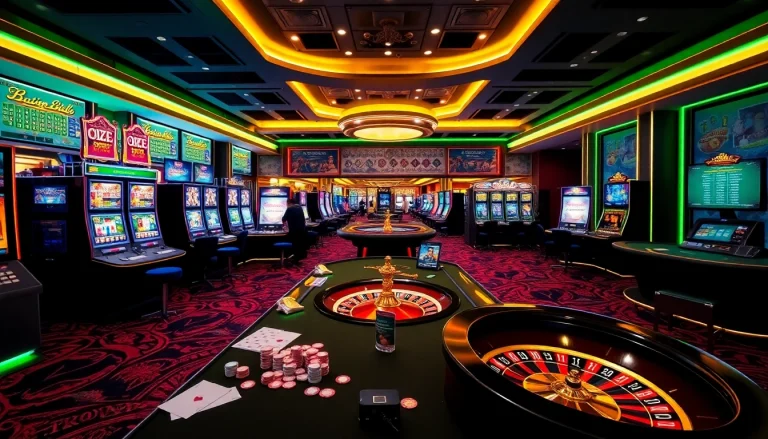 OKKING players enjoying a vibrant casino atmosphere with slot machines and poker tables.