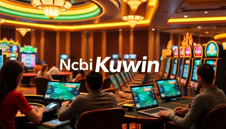 Exciting gambling scene featuring Nhà cái Kuwin with vibrant casino elements and online interfaces.