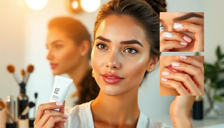 Model demonstrating the benefits of cc cream for oily skin with smooth application on her face.