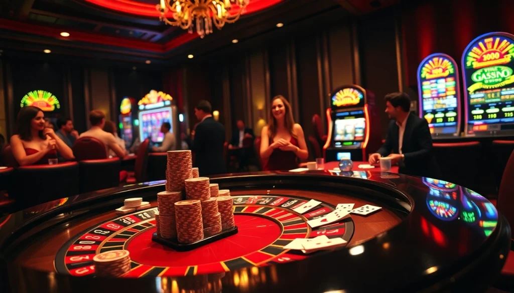 Excited gamblers place bets at the roulette table in the luxurious atmosphere of https://okfun.uk.net/ casino.