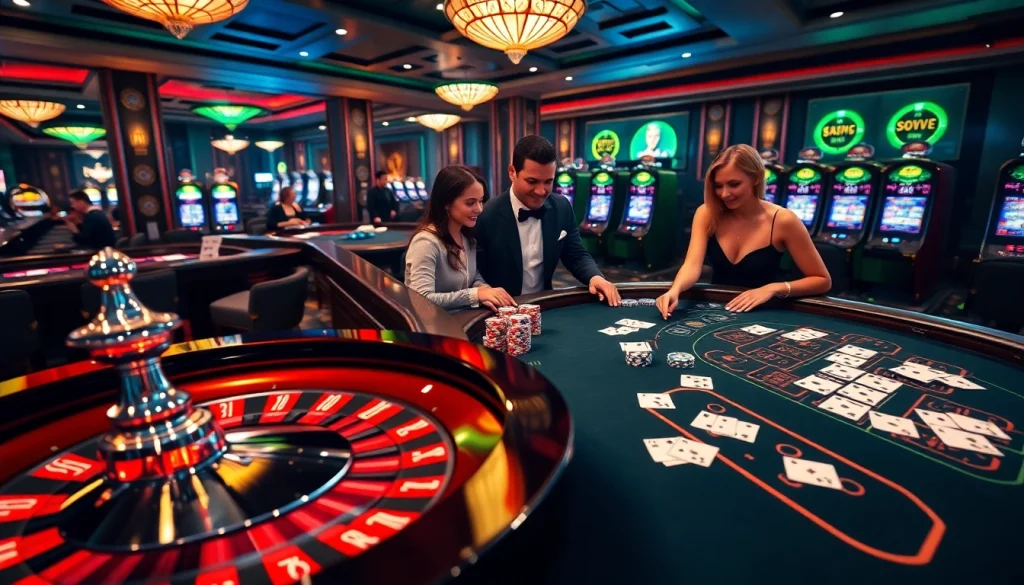 Engage in exciting gameplay at hay.win, featuring a luxurious casino environment with roulette and blackjack tables.