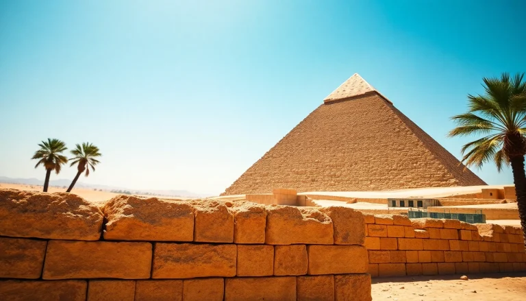 Visitors marvel at the piraminds in a breathtaking desert landscape.