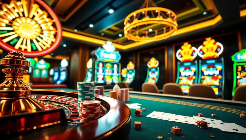 Engaging gameplay on trang chủ Fun88 featuring vibrant slot machines and poker chips.