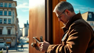 Fachkundiger Schlüsseldienst in Wiesbaden öffnet eine Tür mit Werkzeugen